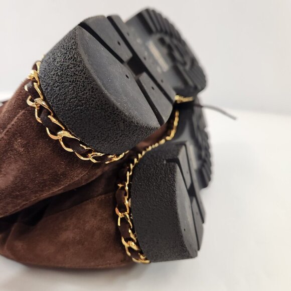 Browns Suede Lace Up Boots Size 37 Made in Italy Chain Accent Leather Rubber - Picture 10 of 11